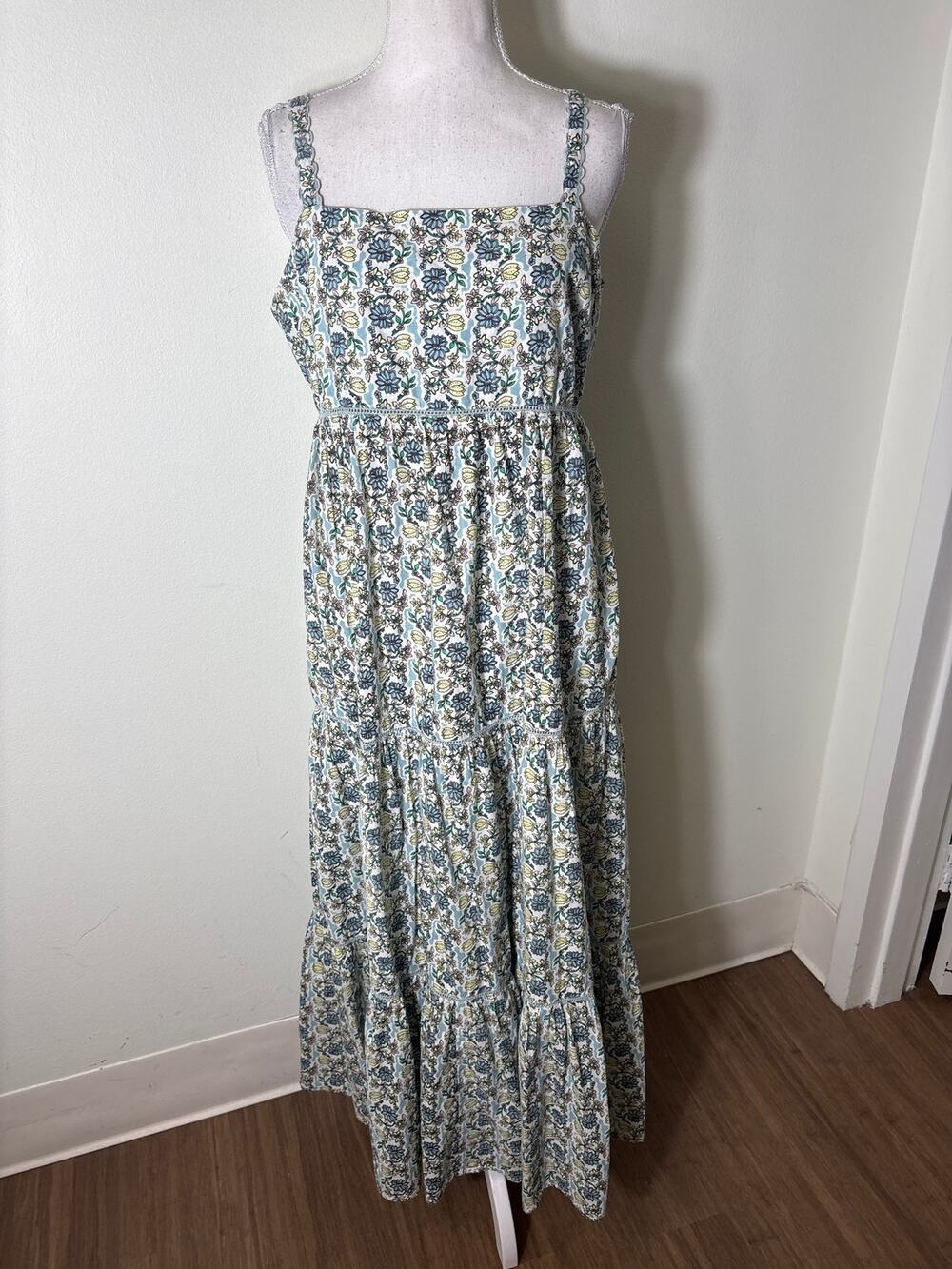 Ro's Garden Lattice Floral Blue & Yellow Dress Sz M